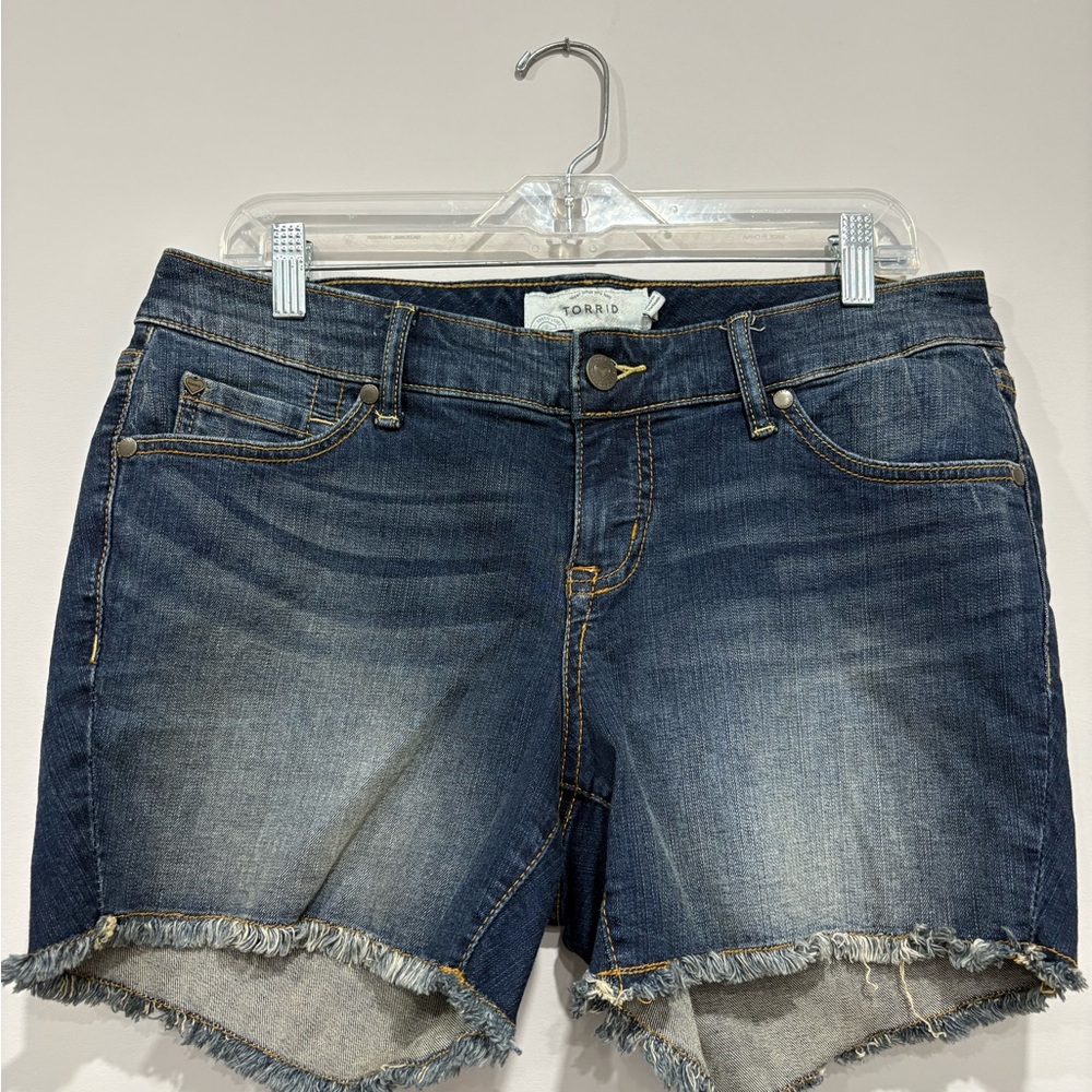 Torrid Blue Denim Shorts with Frayed Hem